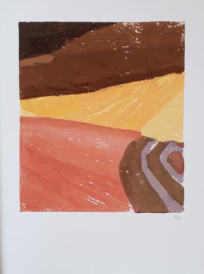 Dorine van der Ploeg linocut of a field I nr 3 32 x 28 cm 2021 ed3 lino op hahnemuhlepapier